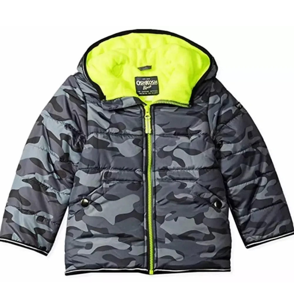 Osh Kosh B'gosh Boys Gray Camo Print Puffer Jacket 3T